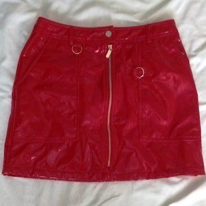 Honey Bum Red Zipper Front Mini Skirt